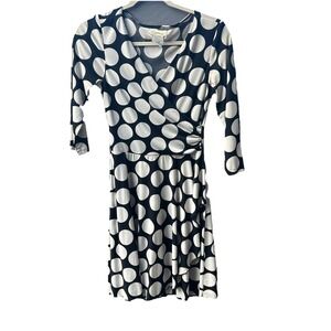 Ann Taylor Loft Women's Dress Size Small Black White Polka Dot 3/4 Sleeve Y2K